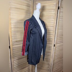 Crave Fame by Almost Famous navy blue/white striped jacket red arm stripes